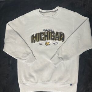 Russell Athletic White Michigan Crewneck Sweater